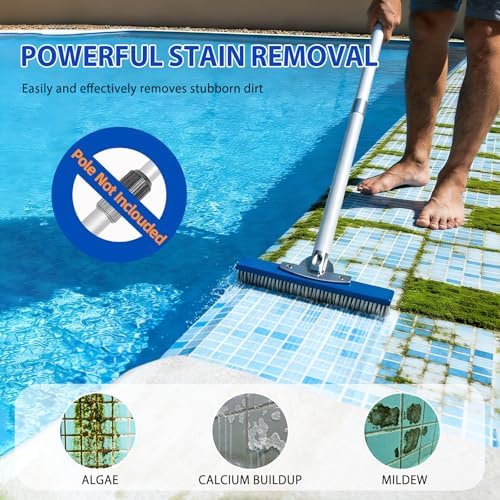 10-Inch Pool Brush Head - Combo Nylon & Stainless Steel Wire Bristles, Heavy Duty Metal Pool Brush for Extra Scrubbing Power, for Cleaning Inground Pool Tiles, Concrete, Walls, Floor, Steps, Corners