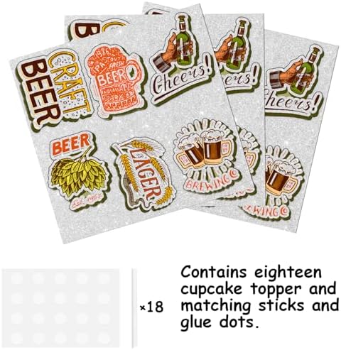 18pcs Gold Glitter Dessert Cupcake Topper Pick for Cheer Beer Happy Festival Traditional Oktoberfest Festival Theme Decor Supplies Men Women Happy Birthday Decorations
