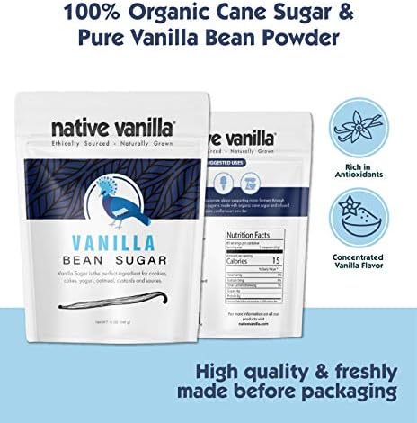 Organic Vanilla Bean Sugar – Native Vanilla – Made from Premium Vanilla Bean Pods – For Chefs and Home Cooking, Baking, and Dessert Making – Made with Real Vanilla Beans - 12 Oz