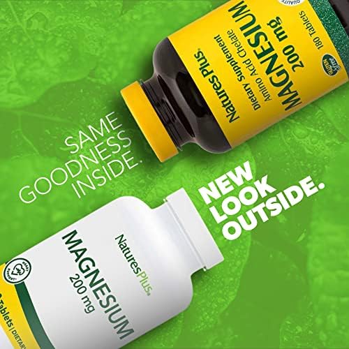 NaturesPlus Magnesium - 200 mg, 180 Tablets - Vegetarian, Gluten Free - 180 Servings