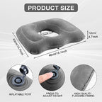 Leinuosen 1 Pcs Inflatable Seat Cushion 18.1'' x 15.7'' x 4.7'' Portable Pillow Height Adjustable Hemorrhoid Pillow for Tailbone Back Pain Bed Sore Home Car Chair Wheelchair Sitting (Grey)
