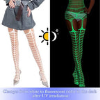 Hercicy 3 Pcs Glow in the Dark Fishnet Stockings Luminous Bodysuit Leggings Glowing Fishnet Socks for Women Glowing Party(Classic Style)