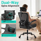 AreShark Office Chair - Ergonomic Desk Chair Breathable Mesh Chair with 2D Headrest & Adjustable Lumbar Support - Executive High Back Rolling Swivel Computer Gaming Chair with Wheels Flip-up Armrests