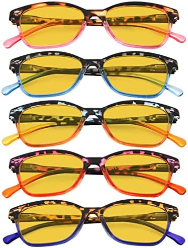 Eyekepper 5 Pack Blue Lens Glasses Women Screen Light Filter Blocking UV Rays Readers for Reading Computer Amber Tinted +2.00