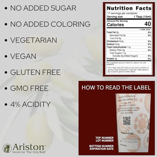 Ariston "The Very Best" Premium Balsamic Vinegar – Barrel Aged, Gourmet Quality, Product of Italy – Vegan, Gluten Free, GMO Free, No Added Sugar, All-Natural, 8.45 fl oz (250ml) Apple