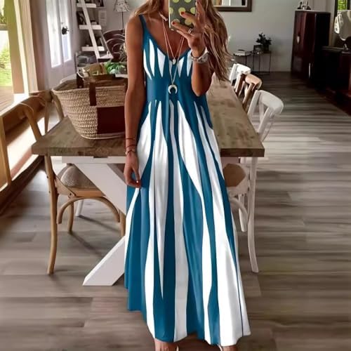 Women's Striped Maxi Dress Sleeveless Bohemian Style Casual Color Block Summer Dress Geometric Pattern Long Dresses