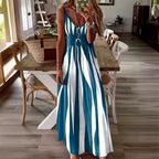 Women's Striped Maxi Dress Sleeveless Bohemian Style Casual Color Block Summer Dress Geometric Pattern Long Dresses