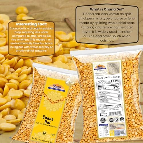Rani Chana Dal (Split Desi Chickpeas without skin) 32oz (2lbs) 908g ~ All Natural | Gluten Friendly | NON-GMO | Kosher | Vegan | Indian Origin
