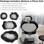 4Pcs/Set Protective Dental Chair Covers PU Leather Waterproof Elastic Seat Cover Headrest Backrest Round Cushion Protection Reusable Washable Wipeable Dentist Office Equipment Upholstery Case (Black)