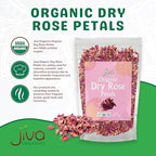 Jiva Organics Dried Red Rose Petals 4 Oz Bag - Non-GMO, USDA Organic, Food Grade, Edible Flowers - Use in Tea, Baking, Making Rose Water, Crafting, Wedding Confetti