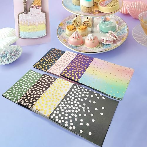 13 x 13 In Purple Cocktail Napkins,Purple and Silver Beverage Napkins,100 PCS Disposable Paper Napkins for Bar,Weddings,Birthday Party Supplies
