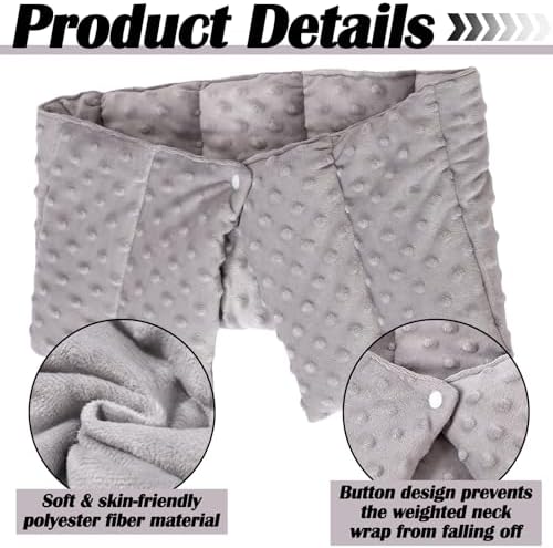 4 lb Sensory Weighted Neck Wrap 32 x 8 Inch Shoulder Wrap Weighted Neck Shoulder Pad Glass Bead Filled Dual Texture for Adults Relaxation(Dark Gray)