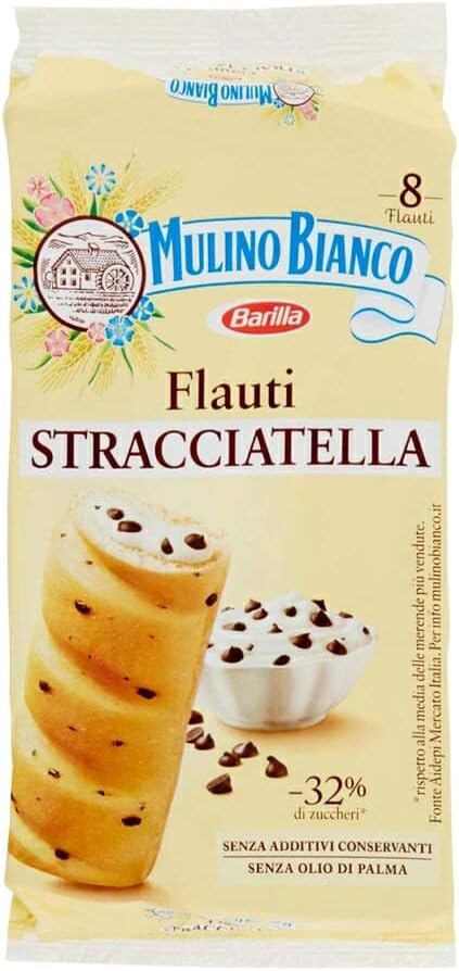 Mulino Bianco Merendine Flauti alla Stracciatella, Snack Dolce per la Merenda - 280 g