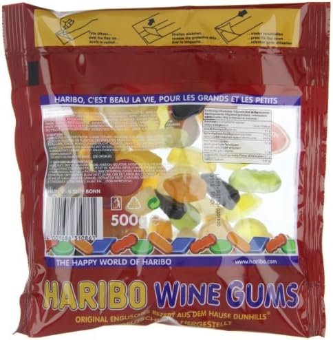 Haribo Wine Gums in Resealable Bag, 500 gram - 17.6 ounces