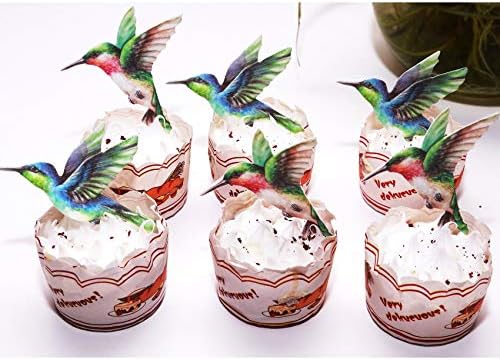 GEORLD Edible Cupcake Topper Wafer Hummingbird Cake Bird Decoration by Wafer Paper,12 Counts,Flat not 3D