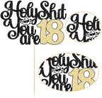 Gyufise 1Pc Holy Shit You are 18 Cake Topper Glitter Sweet 18 Eighteen Birthday Cake Pick for Cheers to 18 Years Old Funny 18th Birthday Party Cake Decorations Supplies