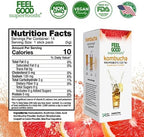 FeelGood Superfoods Kombucha Iced Tea Packets, Delicious Grapefruit Flavored Refreshing Instant Kombucha Powder Fizzy Drink, Probiotic Supplement for Gut Health, 14 pack