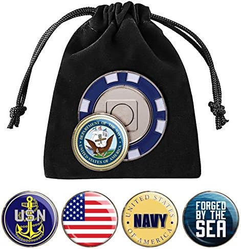 Navy Golf Ball Marker, Magnetic Poker Chip, with 5 US Navy Ball Markers