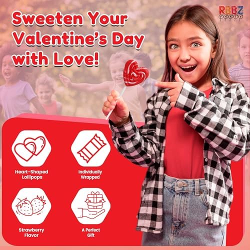 Red Heart Swirl Lollipops - 24 Candy Suckers Individually Wrapped - Heart Party Favors and Candy Bags