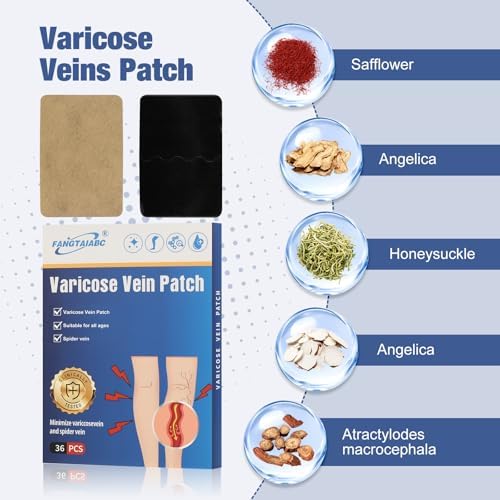 36PCS Varicose Veins Patch-Professional Relief for Varicose Veins in The Legs-Natural Improvement Spider Veins Patch- Strengthen Capillary Health and Improve Blood Circulation