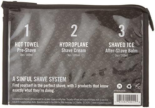 Billy Jealousy Shave3some Travel-Size Trio Shaving Kit for Men with Heating Pre-Shave, Super Slick Shave Cream and Cooling After-Shave, Citrus Scent, 3 Fl Oz Each
