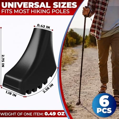 6 Pcs Rubber Tips for Hiking Poles – 11.4 mm Rubber Cane Tips Replacement, Long-Lasting Design, Slip-Resistant Grip – Suitable for Multiple Brands | Walking Support in the City and on Nature Trails