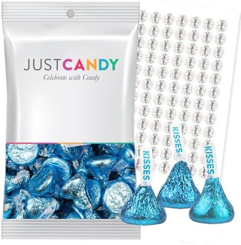 180 Count Blue Hershey's Milk Chocolate Candy Kisses Plus Exclusive Free Celebrate Stickers by Just Candy