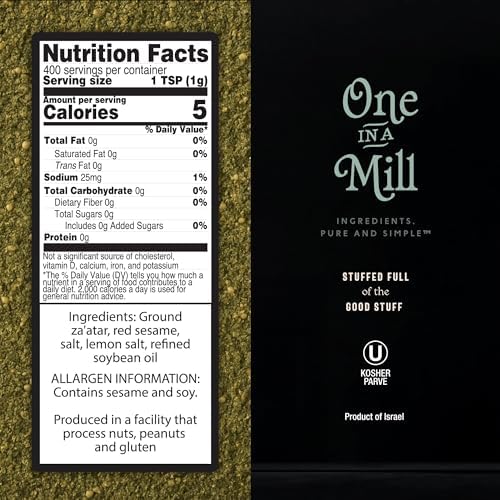 ONE IN A MILL Premium Za’atar Zaatar Spice Blend | Authentic Herb & Sesame Seasoning Mix | Freshly Blended, All-Natural Ingredients | No Preservatives | Rich Aroma & Bold Flavor 14.1-ounce Jar