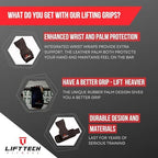 Lift Tech Fitness Rubber WW Armor Pads (Pair of 2) - Weight Lifting Grips for Men & Women with Wrist Wraps for Deadlifts, Pull Ups, Powerlifting - Black