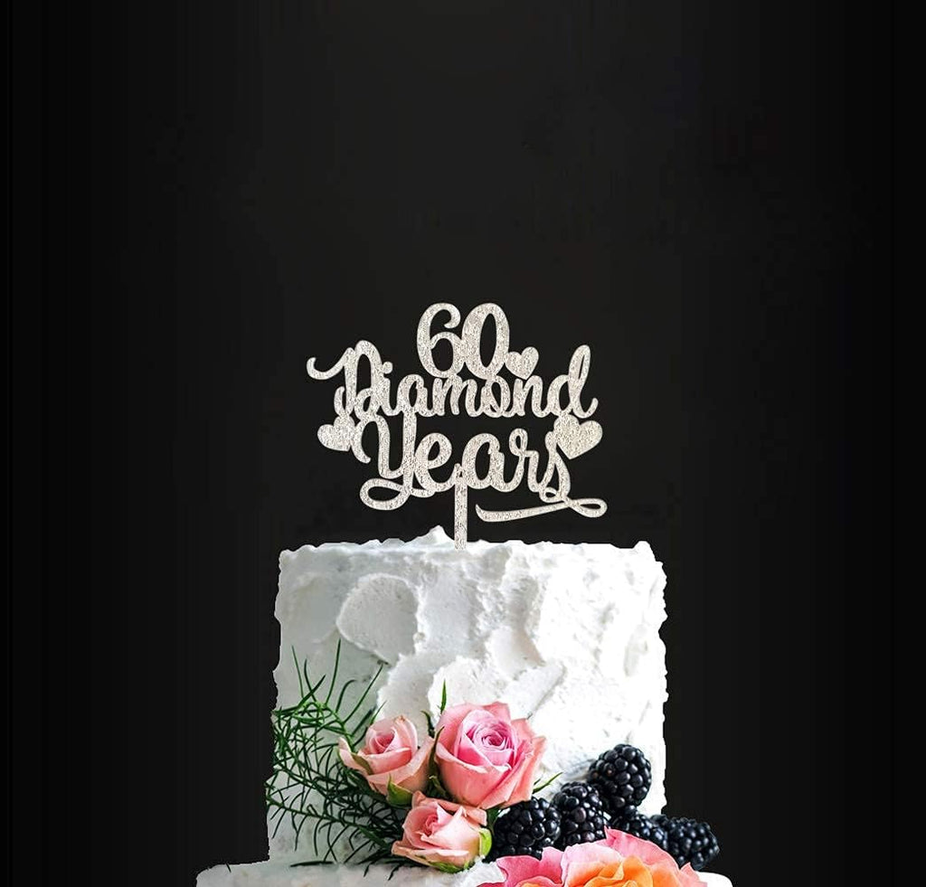 60 Diamond Years Birthday Cake Topper 60th Party Decorations Happy 60th Cake Topper for Anniversary Birthday Party Supplies