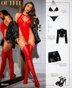 RSLOVE Sexy Lingerie Sets for Women Fishnet Bodystocking Exotic Sparkle Rhinestone Mesh Bodysuit with Thigh High Stockings