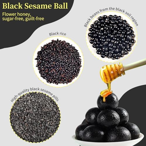 Black Sesame Ball 280g (30 Pills) Handmade with Pure Honey Black Rice、Bean Natural Grain Snack No Additives 黑芝麻丸