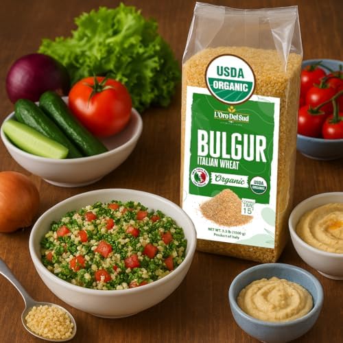 L’Oro del Sud - Organic Bulgur Wheat, 3.3 lb, (1.5 kg), Italian Bulgur Wheat for Tabbouleh, Cracked, Coarse, Quick-cooking, Burghul, Product of Italy, (Bulgur)