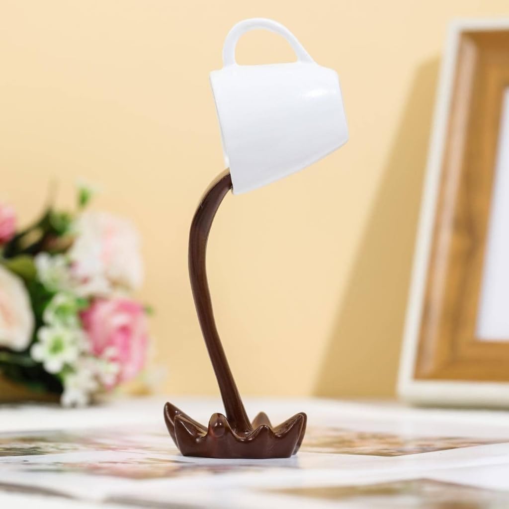 Creative 3D Resin Floating Spilling Coffee Cup Sculpture Kitchen Decor Optical Illusion Pouring Splash Statue Unique Desktop Art Ornament Gift for Coffee Lovers (Brown)