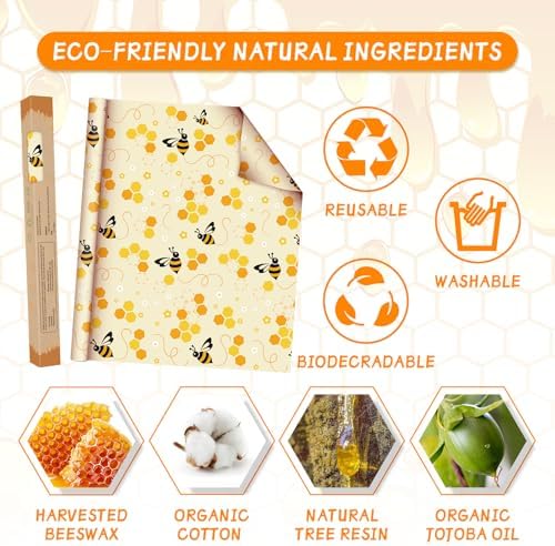 Beeswax Wraps for Food Roll(13x39inch), Organic Beeswax Wrap Beeswax Food Wraps Reusable Food Wrap Sustainable Beeswax Paper Beeswax Sandwich Wrap Beeswax Storage Beeswax Cloth Beeswax Food Wrappers