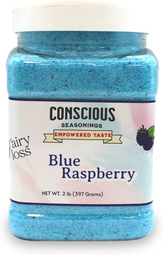 Blue Raspberry Flavored Cotton Candy Sugar Mix - 2lb (397g) Jar - Ready-to-Use for Home & Commercial Floss Machines