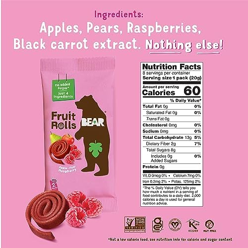 Bear Yoyo Fruit Roll Raspberry Multipack, 3.5 oz (Pack of 2)