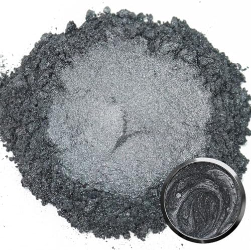 Matio Silver Black Mica Powder for Epoxy Resin, 1.8oz/ 50g Pearlescent Effect Mica Powder Natural Color Pigment for Soap Making, Bath Bomb, Candle Dye,Resin Craft,Paint,Nails Art,Jewelry,Slime Pigment
