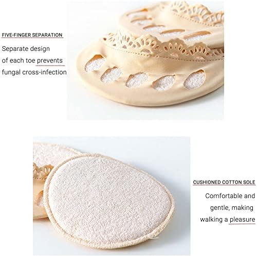 Honeycomb Fabric Forefoot Pads, Soft Ball of Foot Cushion, Women High Heels Invisible Toe Socks, Half Forefoot Socks for High Heels Sandals (5 Pairs Beige)