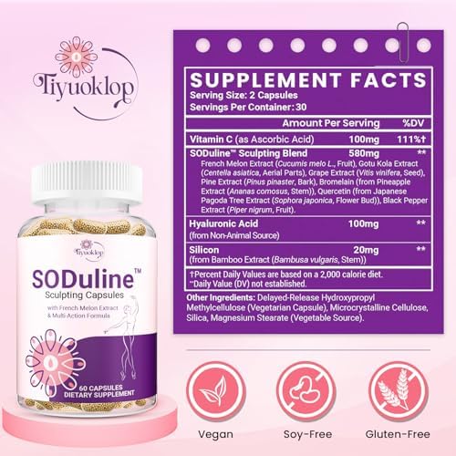 Anti Cellulite Supplement, SODuline™ Sculpting Capsules with French Melon SOD & Phyto Beadlets, Cellulite Reduces, Cellulite Remover for Legs, Skin Smoothing & Thighs, Collagen Supplements, 60 Caps