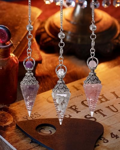 RENEMEGO 3 PCS Pendulum Crystal for Dowsing - Rose Quartz Amethyst White Turquoise Crystal Pendulum, Witchcraft Supplies, Pendulos De Energia, Healing Crystals for Meditation Energy Balancing Gift