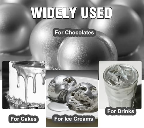 Edible Glitter Paint Silver, Shimmering Liquid Luster Dust for Chocolate, Drinks, Cake, Candy, Sprinkles Cocktail Glitter - Metallic Edible Cake Paint for Cookie, Fondant Vegan Cake Decorating