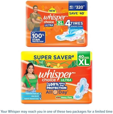 Whisper Choice Sanitary Pads with Wings for Women, XL, 40S Napkins