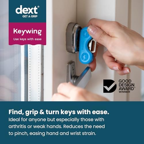 Dext - Keywing Key Turner Aid for People with Arthritis, Parkinson’s, and More, Comfortable and Secure Grip for Weak Hands, Lightweight, Durable, Click-On Design, Suitable for Flat Keys (Multipack, 3)