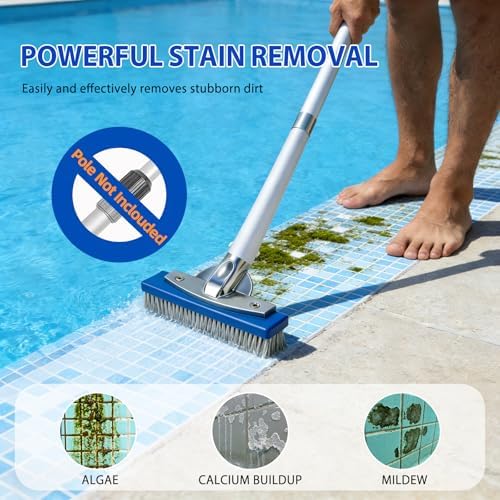 5-Inch Pool Brush Head - Combo Nylon & Stainless Steel Wire Bristles, Heavy Duty Metal Pool Brushes for Extra Scrubbing Power, for Cleaning Inground Pool Tiles, Concrete, Walls, Floor, Steps, Corners