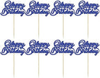 24Pcs Happy Birthday Cupcake Toppers Dark Blue Glitter Birthday Cupcake Food Picks for Celebrating Happy Birthday Party Cake Decorations Supplies