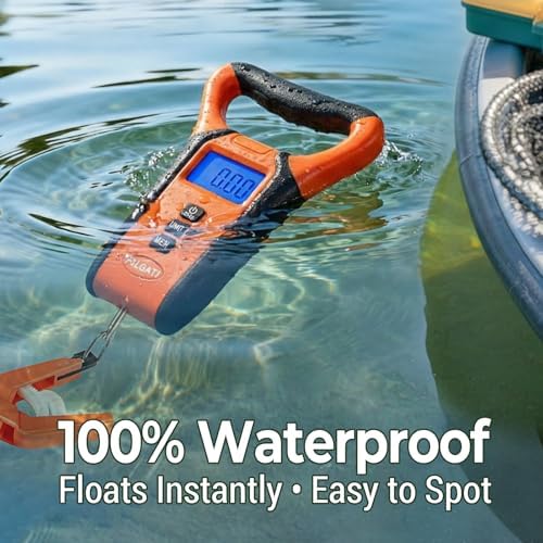 Fish Scale Floating Waterproof Digital Fishing Scale with Lip Grip, Replaceable Hook, LCD Display, 110lb Capacity, Auto Hold, Multiple Units(LB/OZ/KG), Included Measuring Tape – Ideal for Anglers
