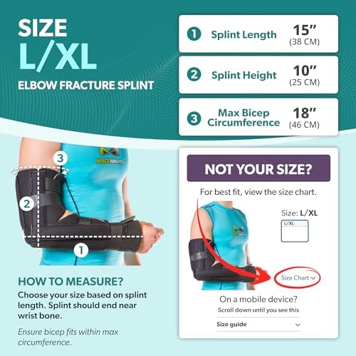 BraceAbility Elbow Immobilizer Brace | Removable Long Arm Cast and Soft Forearm Orthosis Splint for Broken Supracondylar, Distal Humerus, Proximal Ulna Fracture or Olecranon Bursitis (L/XL)