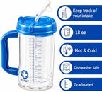 Vakly Hospital Carafe Insulated Double-Walled Graduated Water Tracking Bottle 18 oz – Refillable Hot & Cold Bottle with Flexible Straw and Pouring/Sipping Spout for Bedside or Patient Care