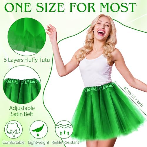 PLULON Tutu for Women Adults, 5 Layers Neon Short Tutus Skirt Puffy Elastic Tulle Ballet Skirts Halloween Costume 80s Outfit
